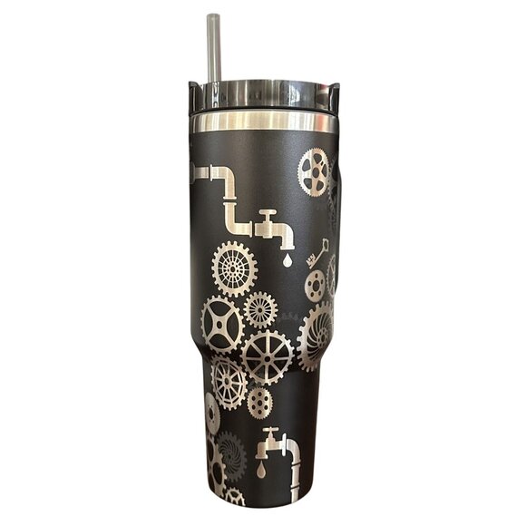 Stainless Steel Tumbler 40oz Handle Black Engraved Personalized - Picture 2 of 4